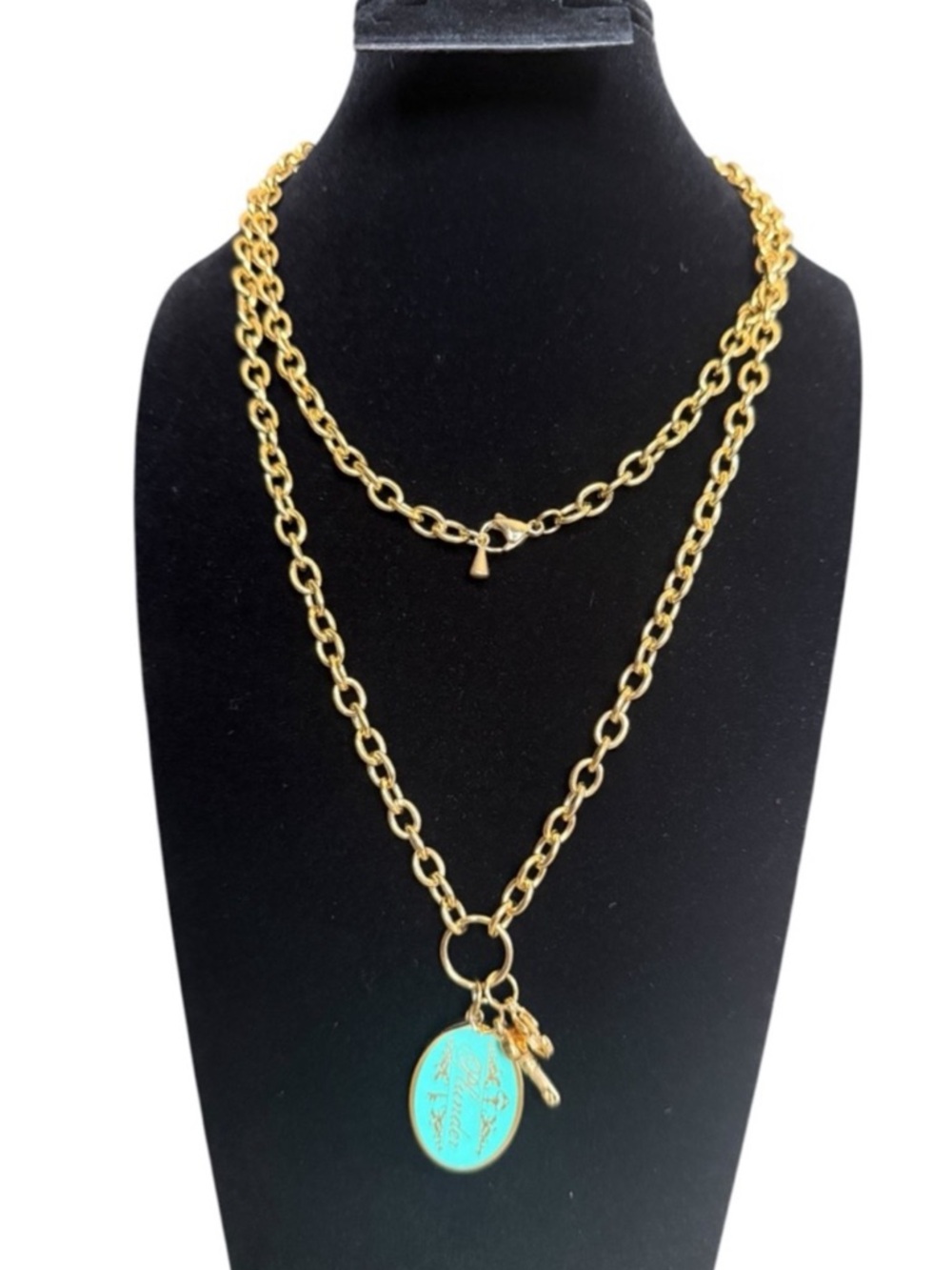 Plunder Gold-Tone Layered Necklace with Turquoise Oval Charm